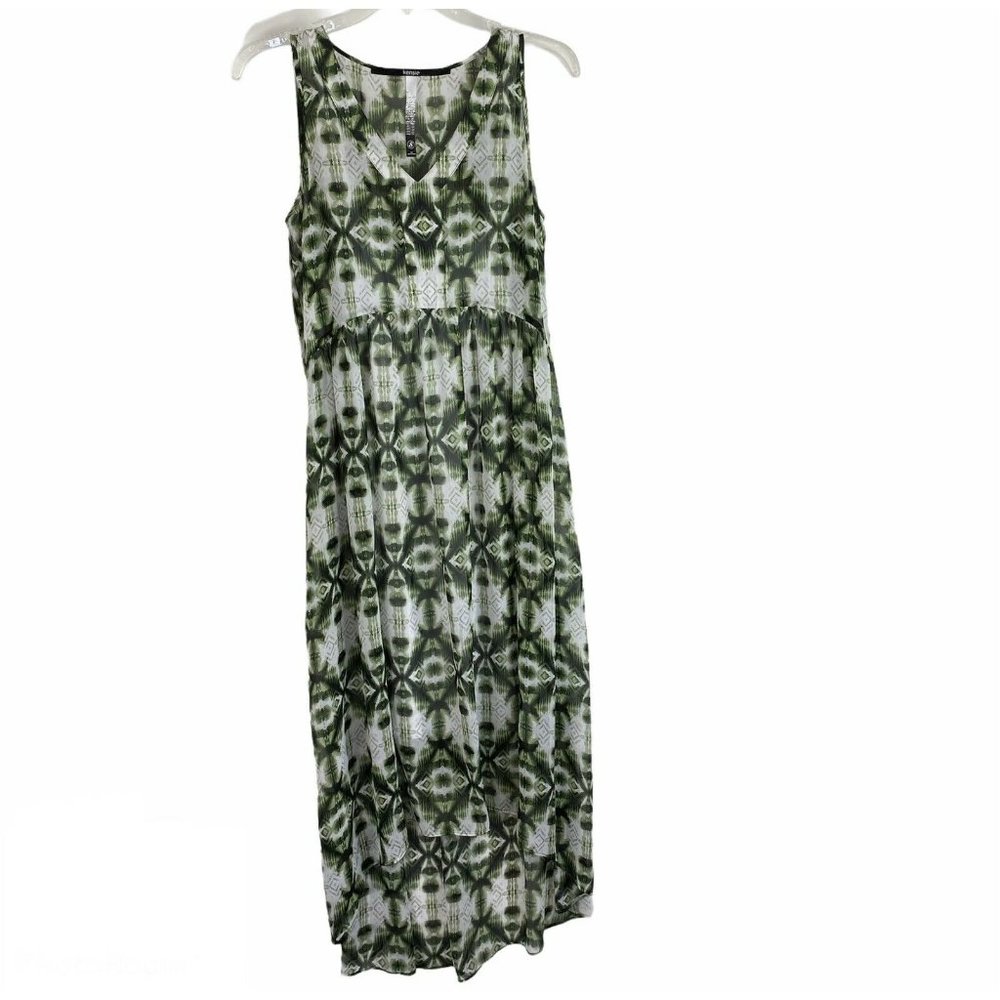 Kensie Geo Tile Printed Midi Dress V Neck High Low